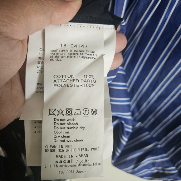 Sacai Blue Striped Cotton Pleated Detail Short Sleeve Blouse - Picture 12 of 12